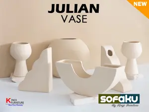JULIAN Flower Vase - Vas Bunga Abstrak Bejana Model Klasik Beige Vase