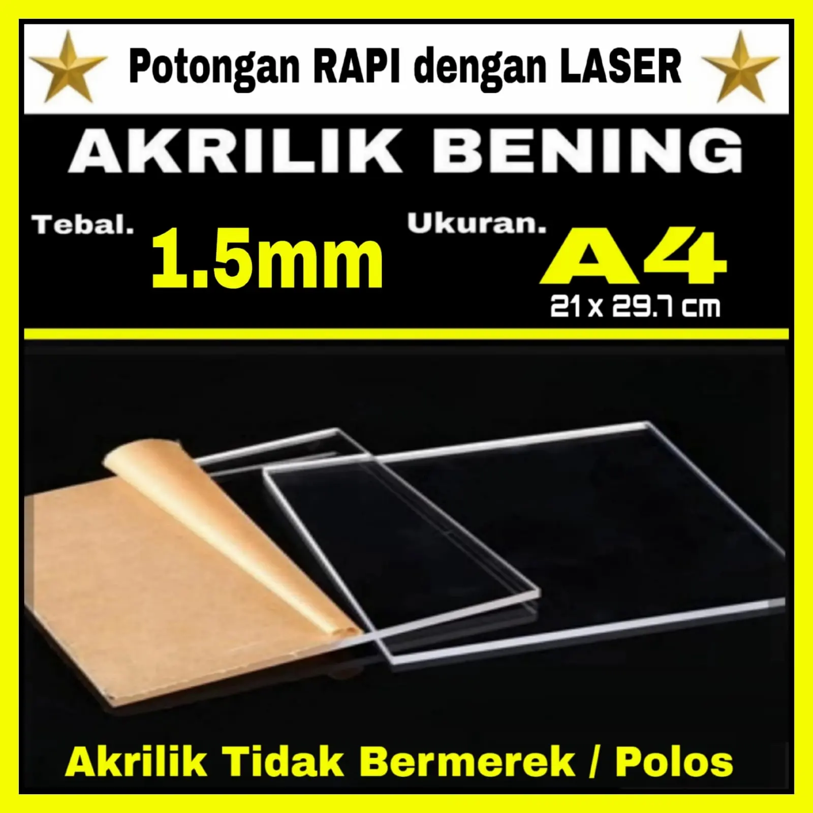 AKRILIK BENING 1.5mm A4 / Acrylic lembaran / Tidak Bermerek / Polos