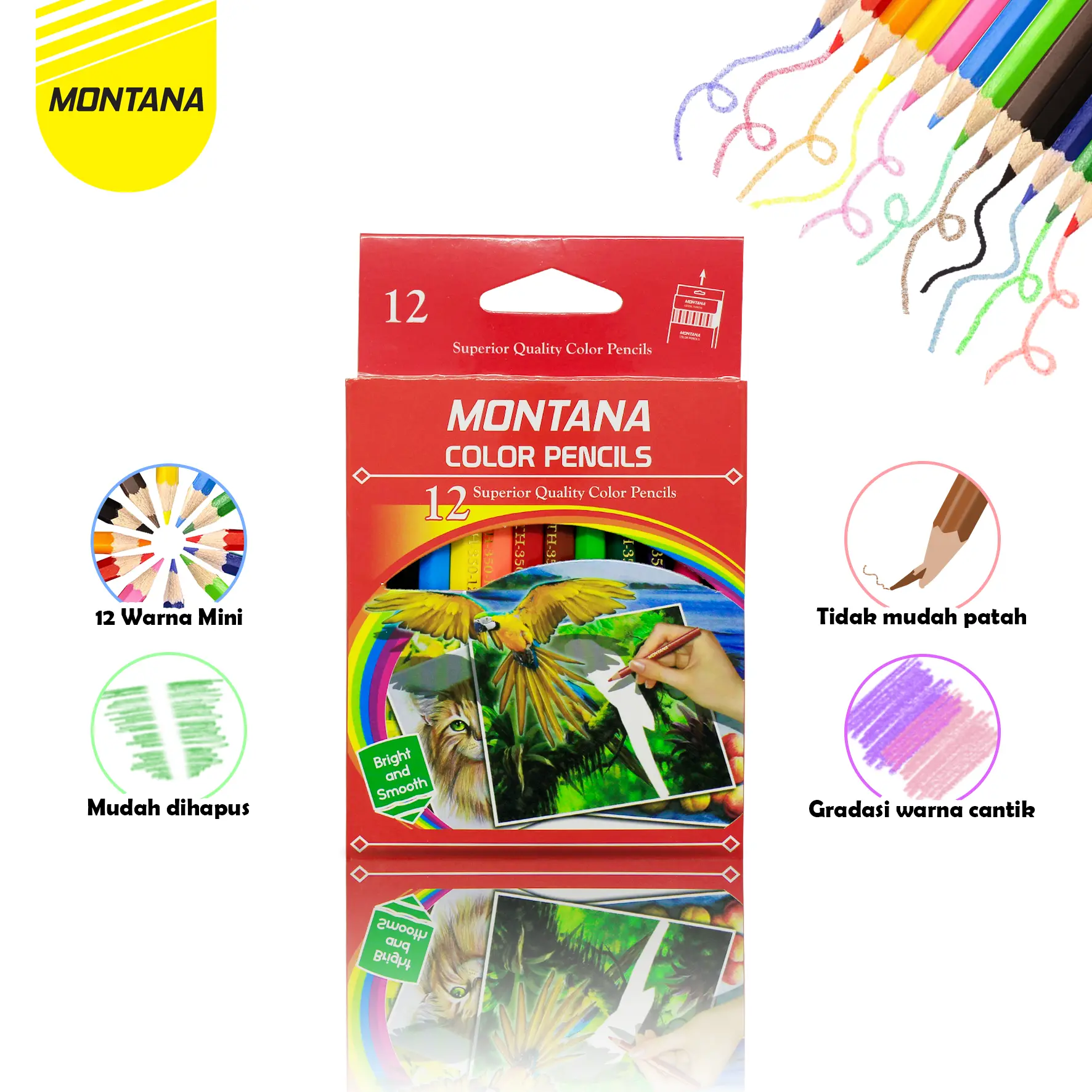 MONTANA Pensil Warna Superior Quality 12 Colored Pencils Long Lasting Bright Color TH-350
