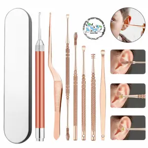 7Pcs Alat Pembersih Telinga Korek Kuping Ear Spoon Wax With LED