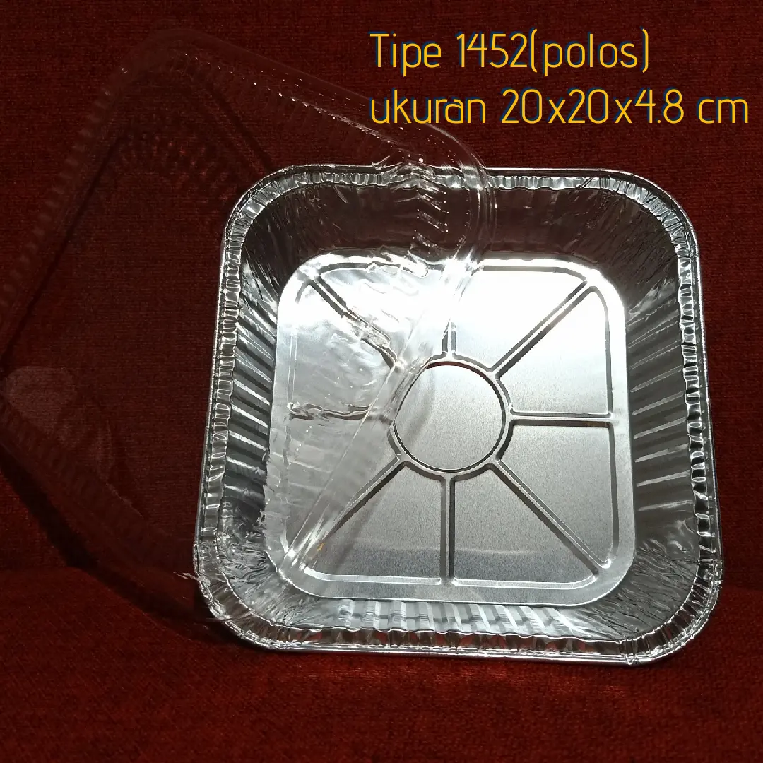 Tray/Loyang Alumunium Foil 1452 (POLOS-no embos) uk 20x20 cm+TUTUP MIKA