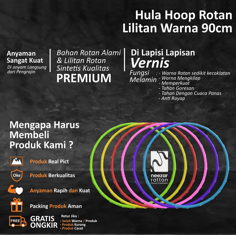 Hula Hoop Rotan 90 cm / Ring Sport, Hullahop 2