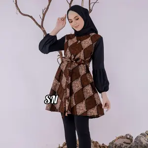 Baju Wanita Blouse Kombinasi Batik Terbaru Motif Wajik Sogan Tunik