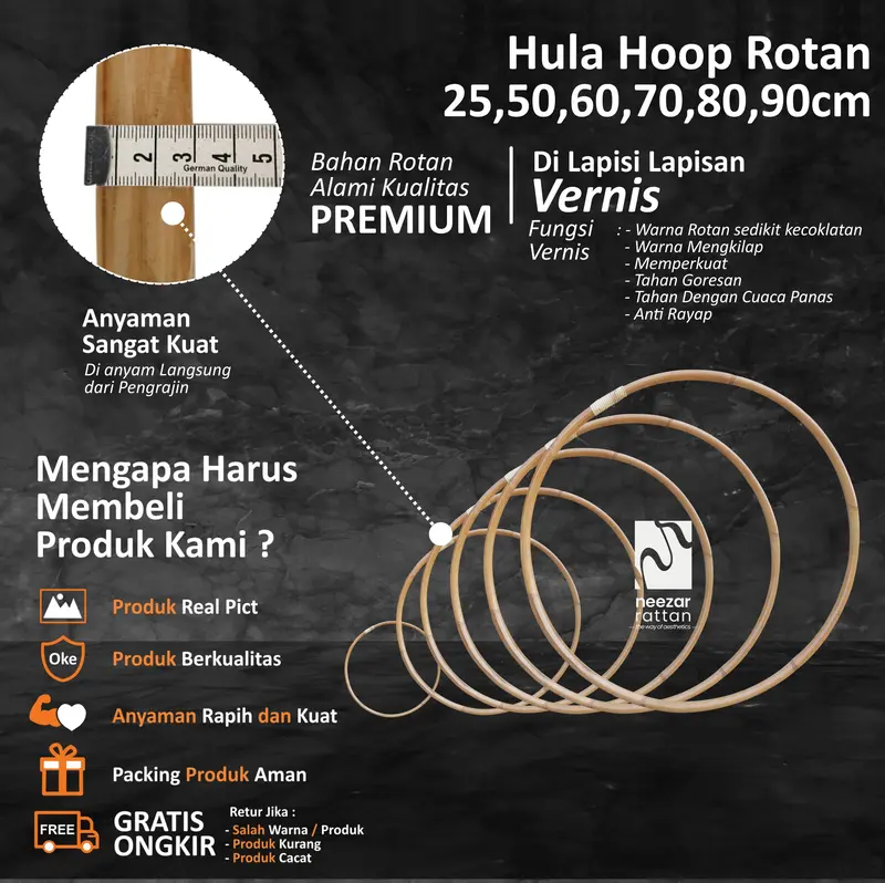 Hula Hoop Rotan 90 cm / Ring Sport, Hullahop 1