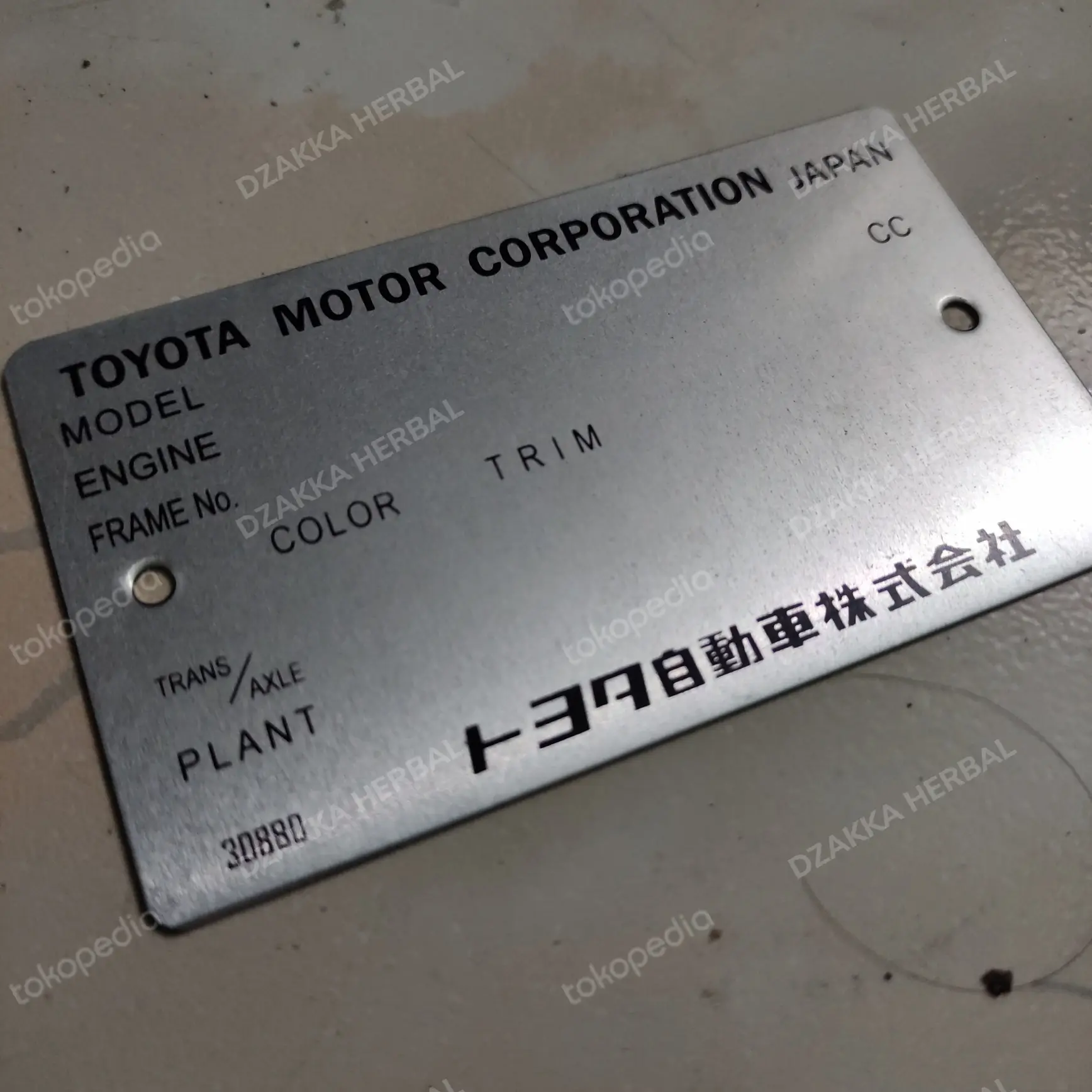 VIN Plate TOYOTA HJ60 Landcruiser HARDTOP KANVAS
