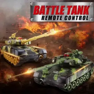 Mainan Anak Mobil Remot RC Tank Militer Besar Battle Tank Remote Control Baterai 3,7V Frekuensi 2.4Ghz Suara Mesin dan Tembakan Meriam 360° Lampu Depan Bisa Battle Dengan Tank Lainnya