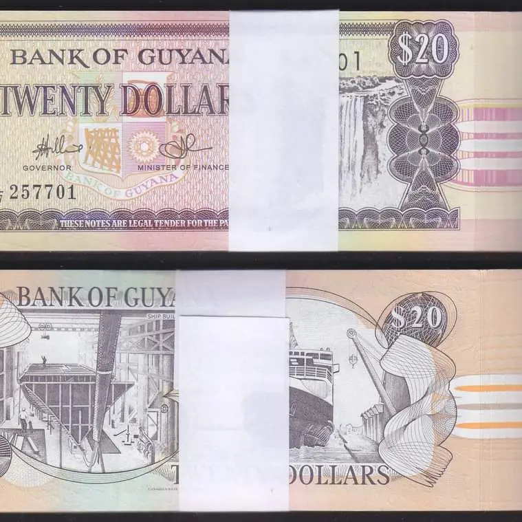 Uang Kuno 20 Dollars Guyana 1 lembar UNC