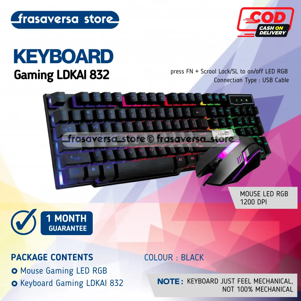 Keyboard Gaming Mechanical RGB with Mouse LDKAI 832 dengan Backlit