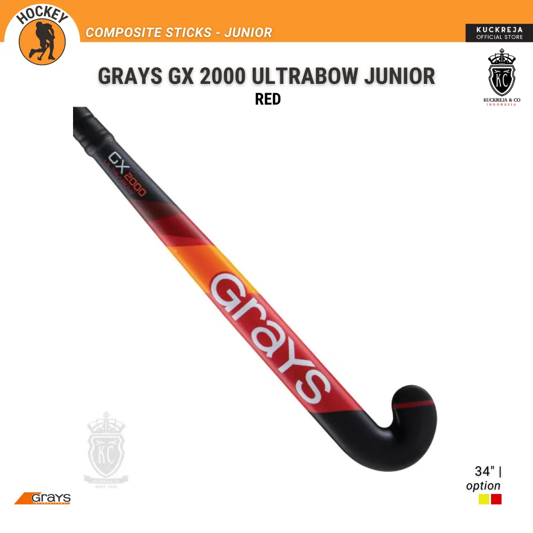 Grays GX 2000 Ultrabow Junior - Red - 34" Stick Hockey Field Lapangan Outdoor untuk Pemain dibawah 150 cm