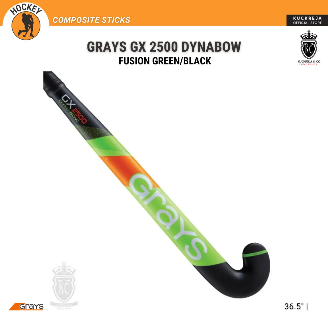 Grays GX 2500 Dynabow Stik Hockey Komposit Penuh 36.5 Inci Fusion Green/Black untuk Keterampilan Inti dan Kontrol Terbaik Untuk Hoki Lapangan Field Outdoor