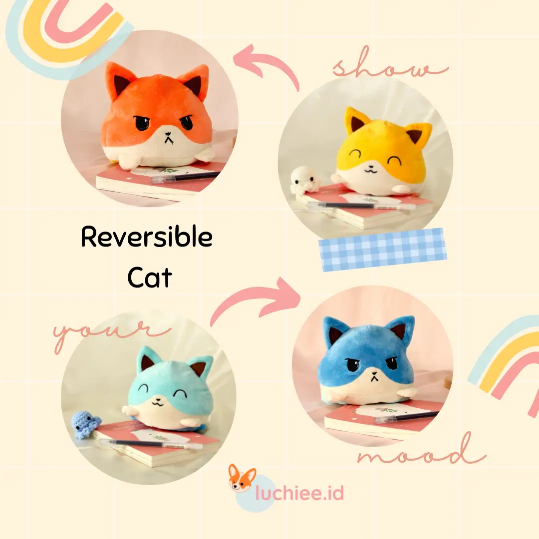 BONEKA REVERSIBLE CAT MOOD DOLL BONEKA TIKTOK KUCING BULAK BALIK SNI