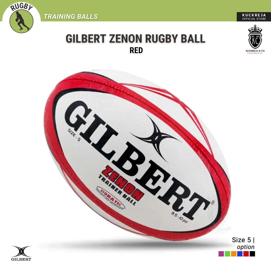 GilbertZenon Rugby Ball Merah - Bola Latihan Ukuran 5 Terbaik dengan Teknologi Hydratec & Pegangan Karet Tahan Lama