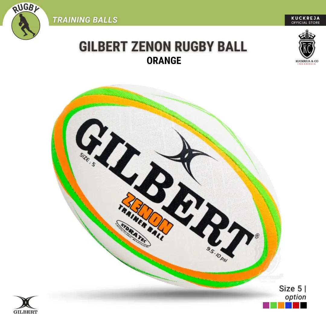GilbertZenon Rugby Ball - Orange (Size 5) Bola Rugby Terbaik untuk Latihan, dengan Teknologi Hydratec 3 Lapis Karet