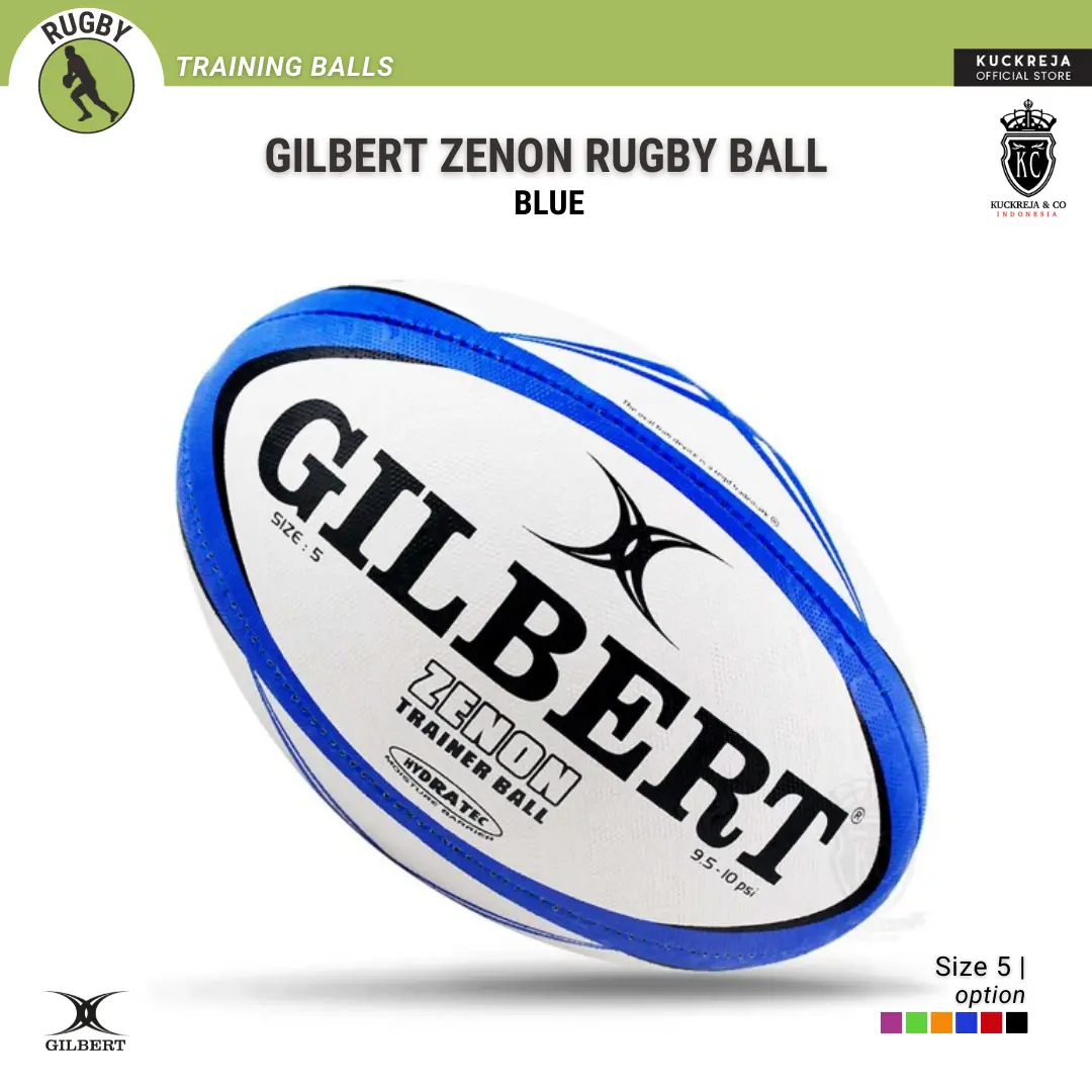 Bola Rugby GilbertZenon Rugby Ball - Biru Ukuran 5 - Bola untuk Latihan Club Sekolah dengan Grip Anti Licin dan Karet 3 Lapis