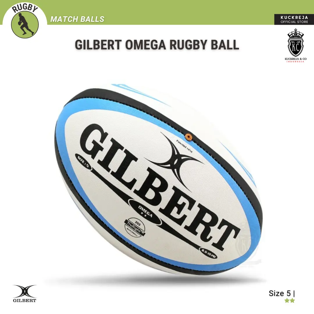 Gilbert Omega Rugby Ball Size 5 - Bola Rugby untuk Pertandingan Turnamen - Cocok untuk Pemain Segala Usia - Standard Grip & Truflight Valve