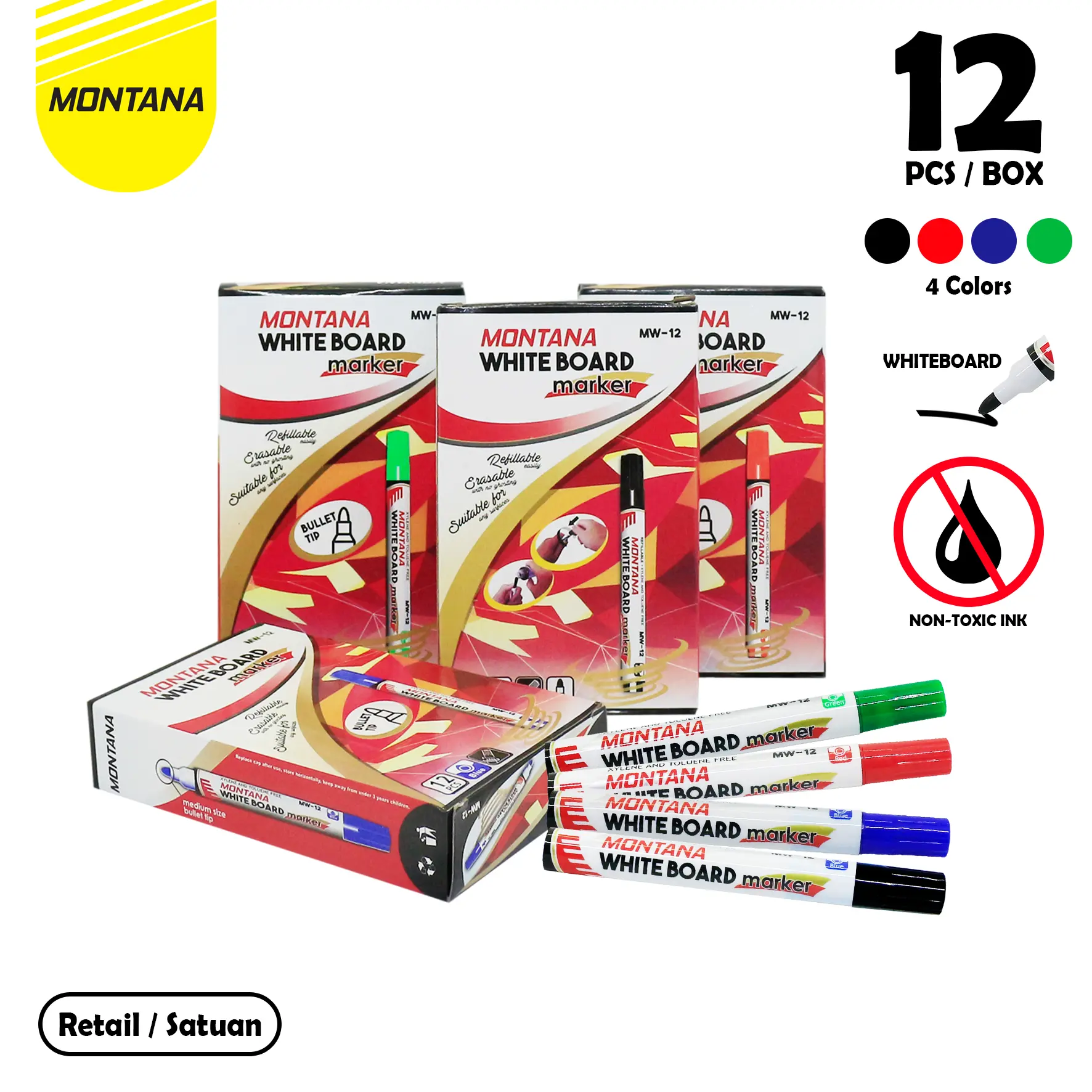 MONTANA Spidol Papan Tulis Medium Whiteboard Marker Bullet Tip MW-12 Retail