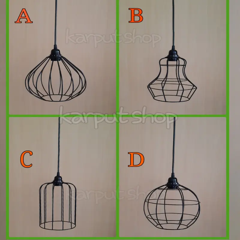 kap lampu gantung teras diamond Set Besi Bohlam Bulat 2