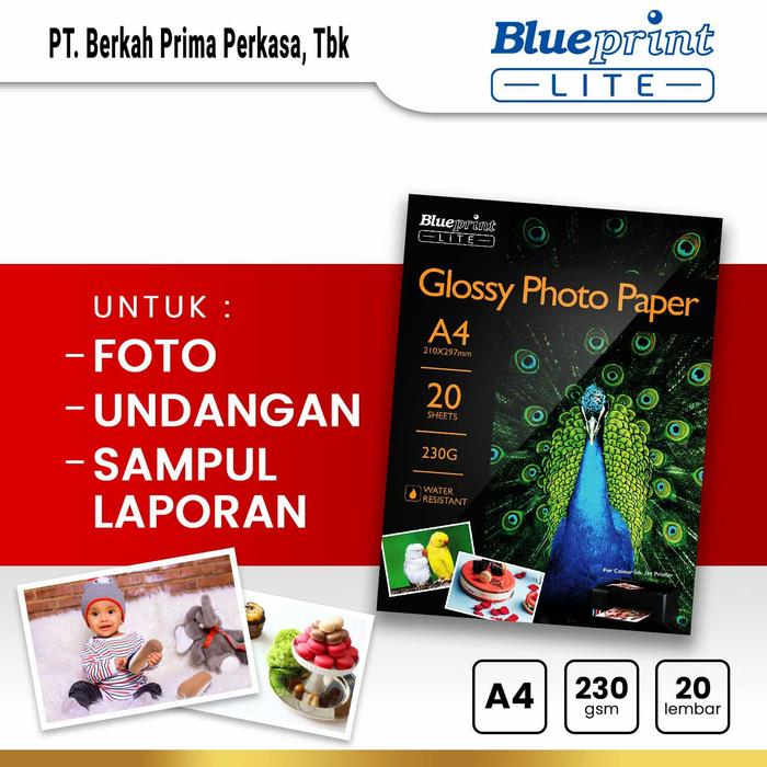 Gambar Kertas Foto Glossy Photo Paper Poto BLUEPRINT Lite A4 - 10R 230 gsm dari Blueprint Indonesia Kota Administrasi Jakarta Utara Tokopedia