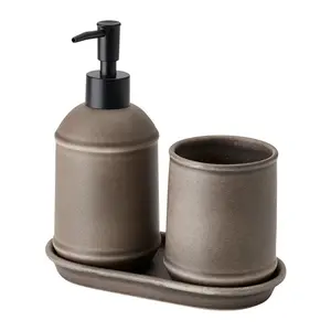 Stoneware Bathroom Set 3pcs Tempat Sabun Tray Gelas Sikat Gigi