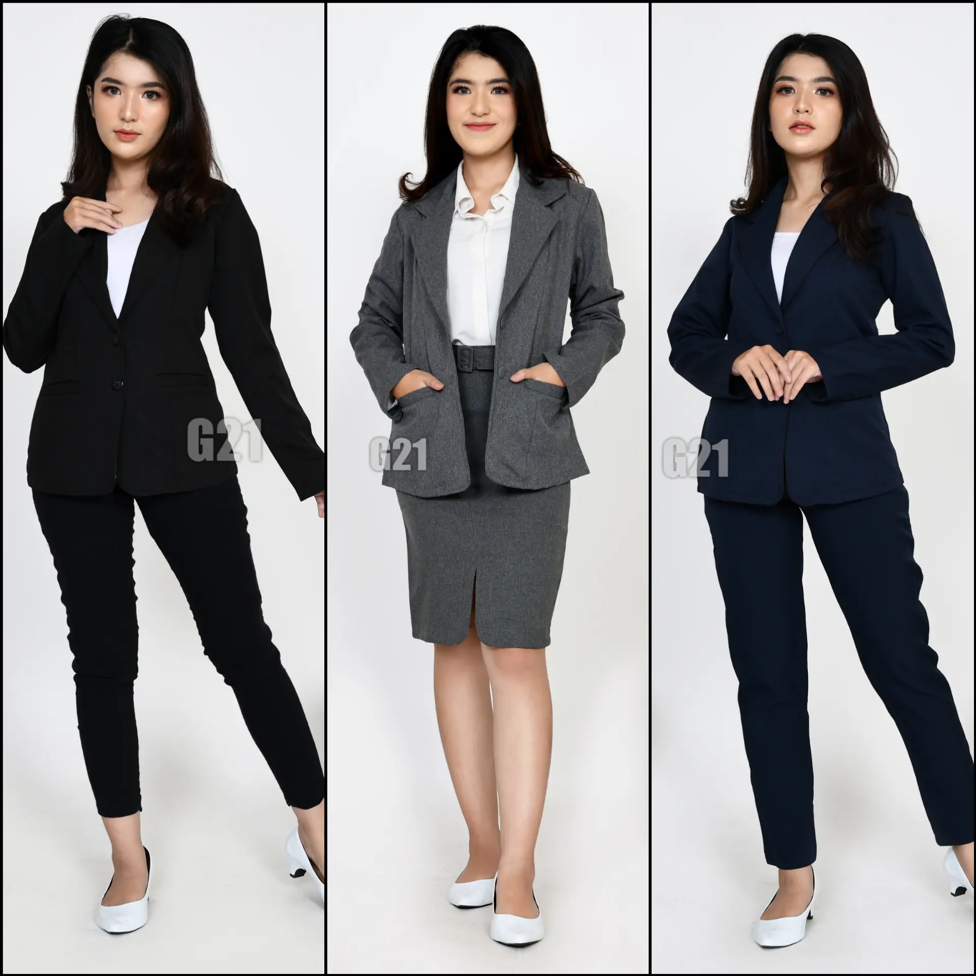 Blazer Hitam Formal Untuk  Kerja Kantor Kuliah Sidang Skripsi Wanita Lengan Panjang 01