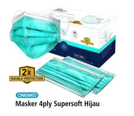 Masker Karet 4ply Super Soft Onemed Box Isi 50 Pcs - Hijau