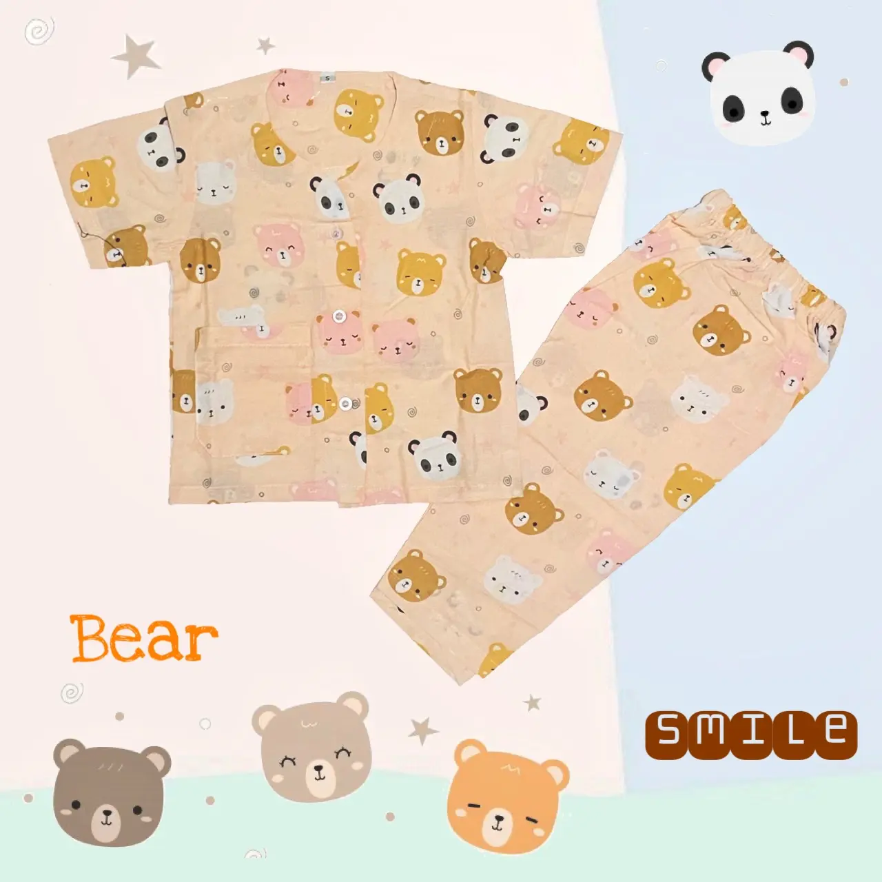 Piyama Anak Katun Bear Pink Baju Tidur Anak