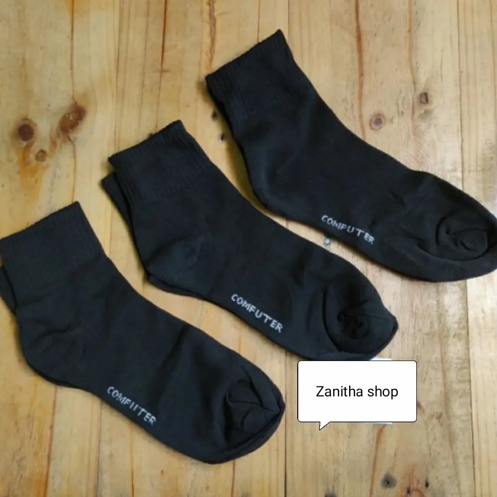 Kaos kaki pendek Computer Pria Hitam putih hitam polos dan Putih Polos