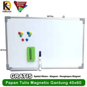 Papan Tulis Whiteboard Magnetic Gantung 40x60 Spidol Hitam Mgnet Hapus
