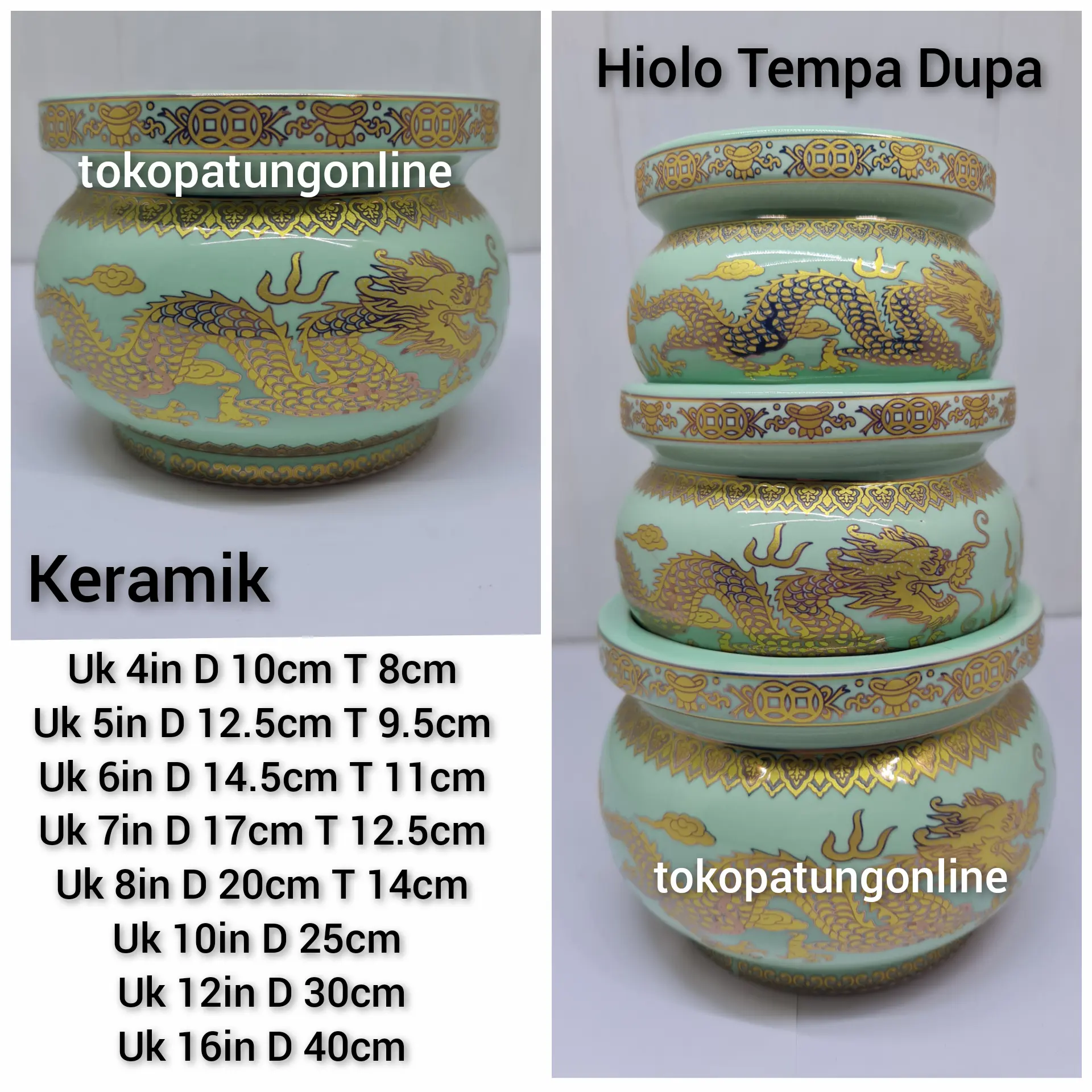 Hiolo Keramik Hijau Naga 8in