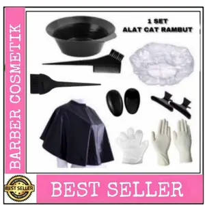 1 set alat cat rambut mangkok, sisir, kuas, tutup kuping sarung tangan