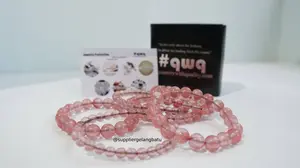 gelang batu cherry quartz premium batu kuarsa alam ceri pink import