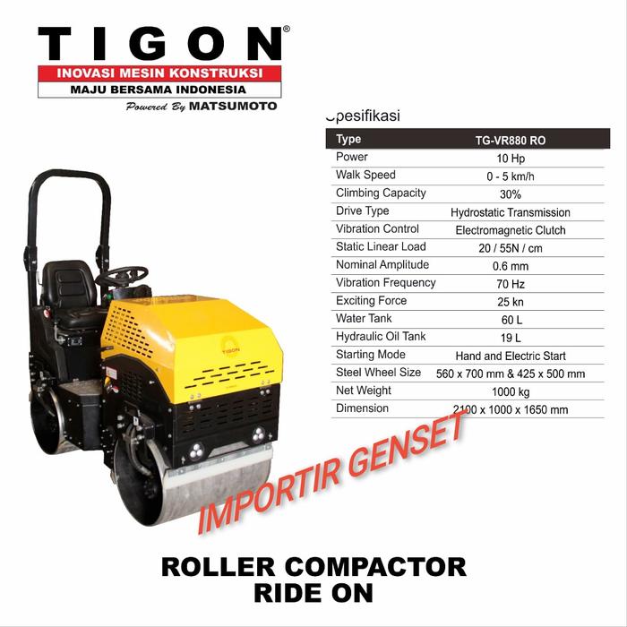 Tigon R180 Jual Tandem Roller Tigon TG-VR880RO engine kipor terbaik - Jakarta ...