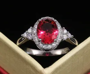Cincin Wanita Dazzling Brass Lapis Perak 925 Zirconia Romantic Red