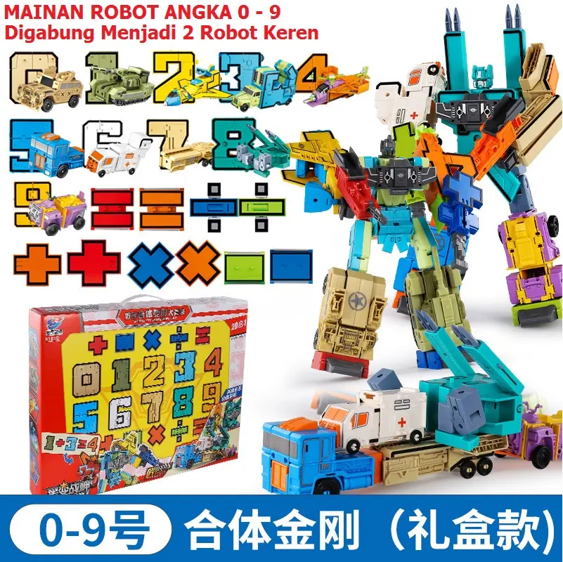 Mainan Robot Transformer Angka 0 - 9 Gabung Berubah Jadi 2 Robot Keren