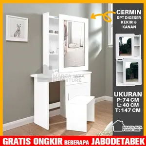 Meja Rias Sliding Putih Minimalis Rak Kosmetik Makeup Kaca laci Cermin