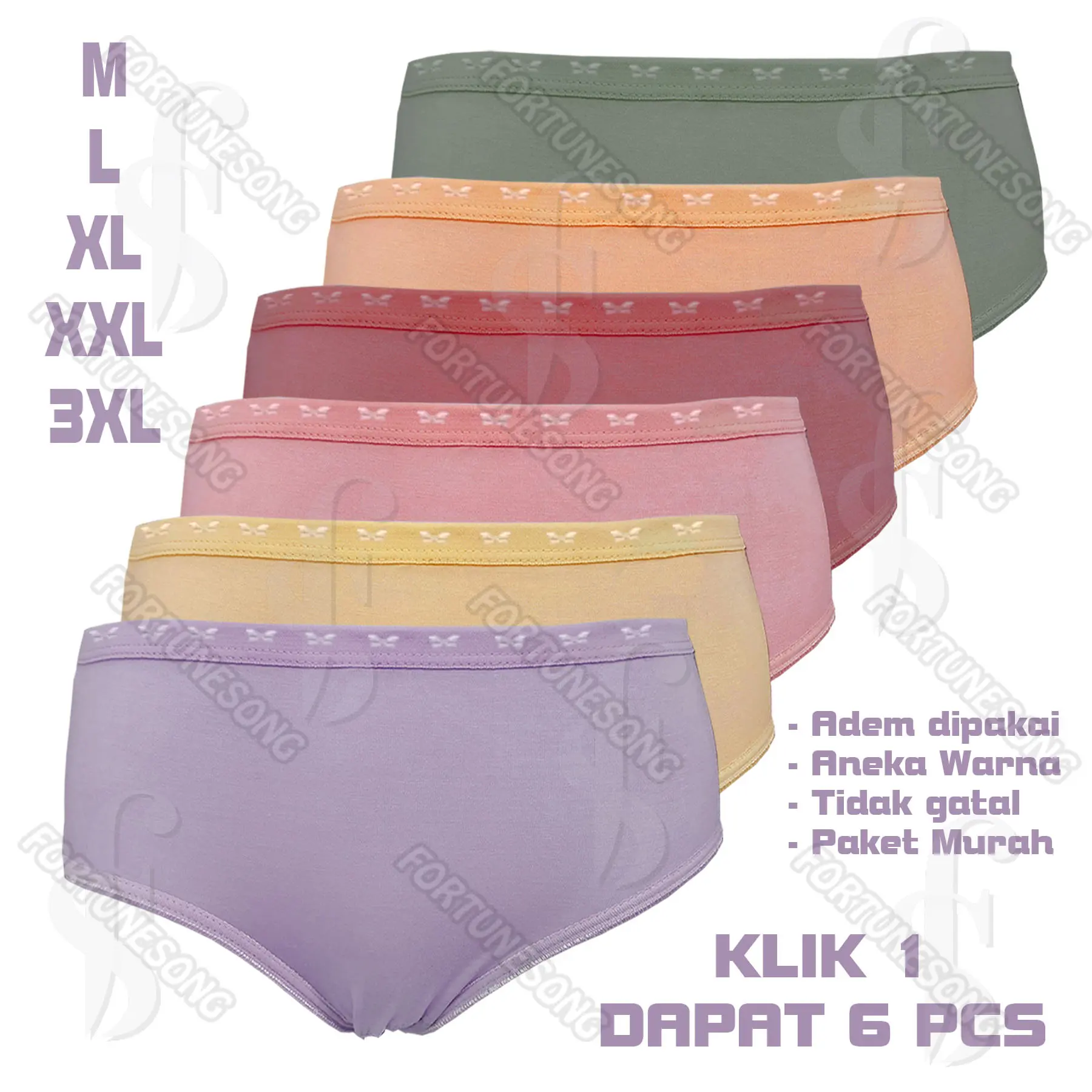 6 Pcs Celana Dalam Wanita Aneka Warna / CD Wanita / CD Jumbo