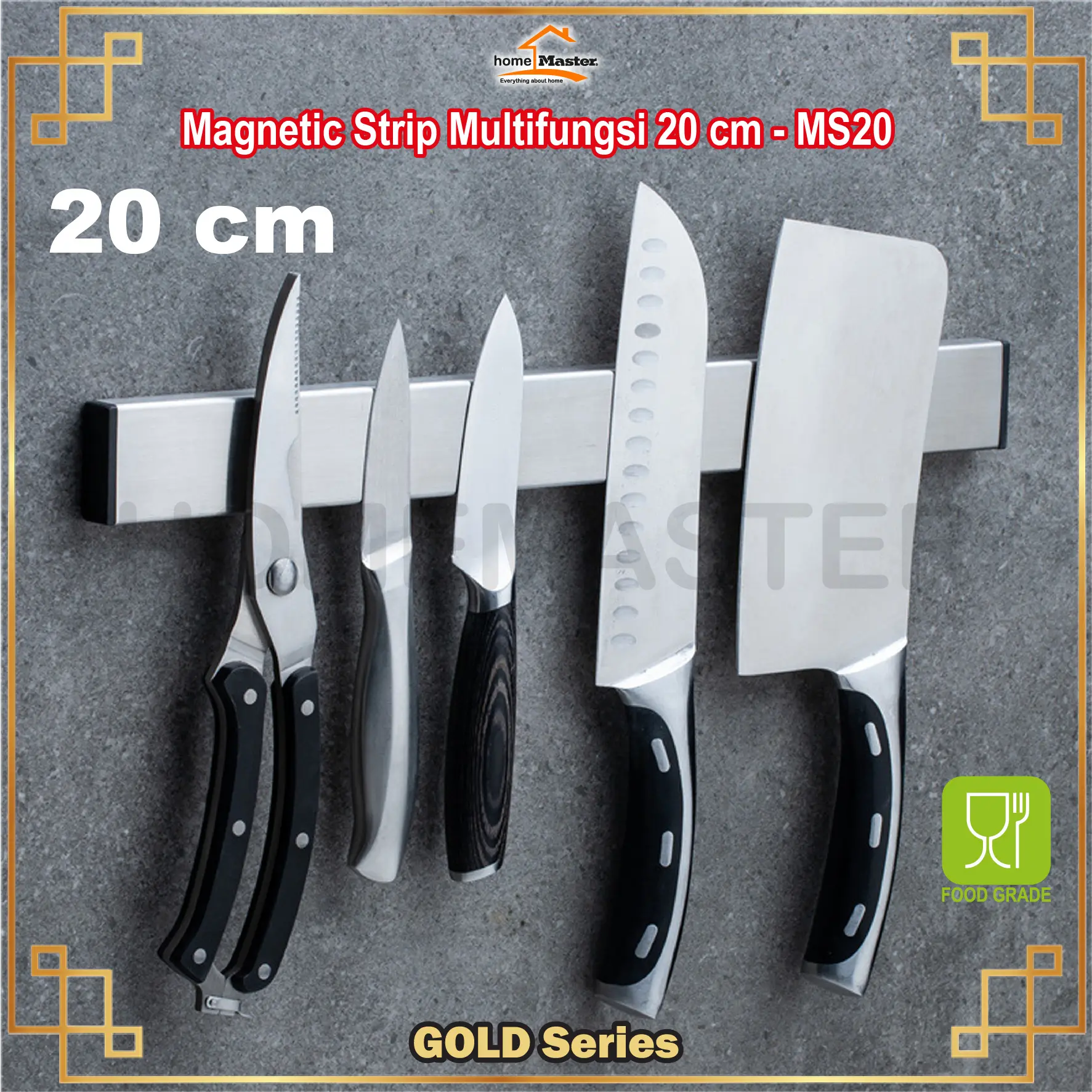 Magnetic Strip/Knife/Utensils/Tools Holder Gantung Magnet 20 cm MS20