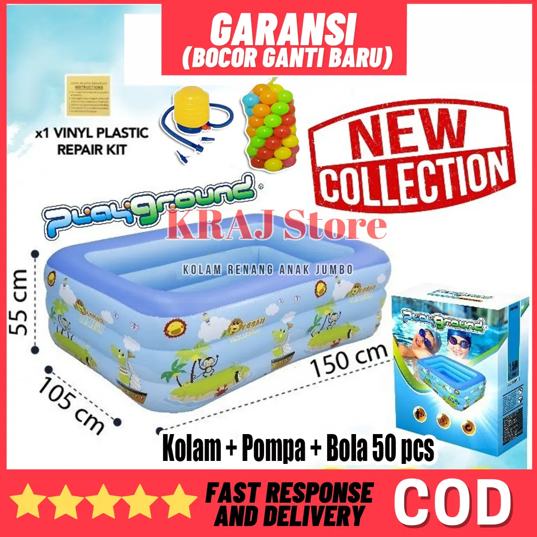 Kolam Renang Anak Kotak 2 Ring Dasar Gelembung Jumbo Besar Murah