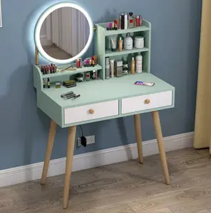 Meja Rias Hijau Putih Desain Minimalis Elegan - Meja Make Up Pakai Rak