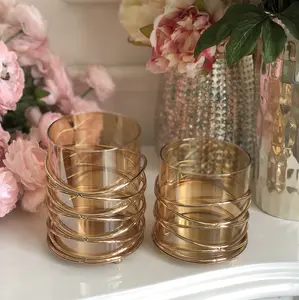 Hurricane Candle Holder Thread Clear Gold Glass Kaca Home Decor dekor