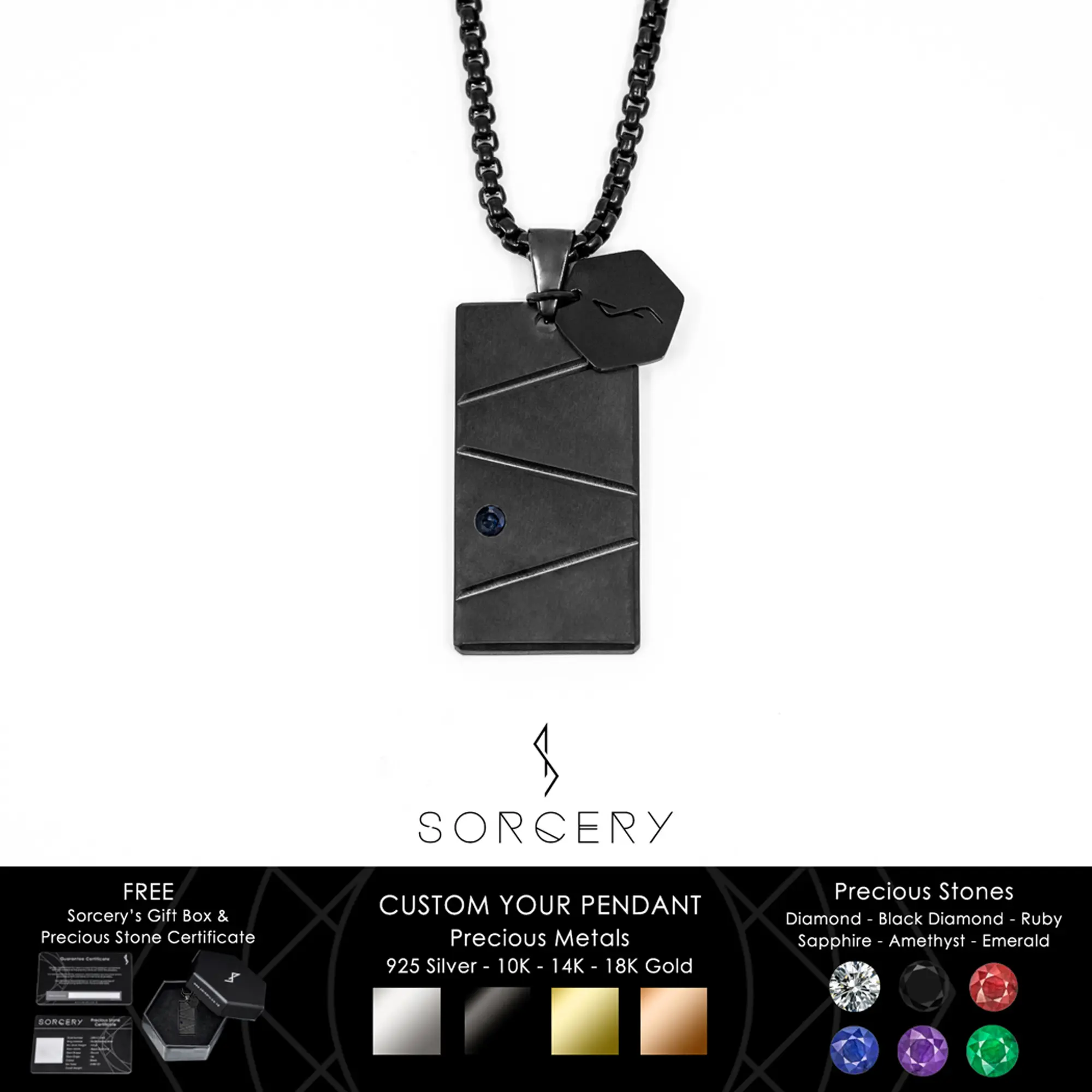 SORCERY 925 Silver Pendant ZNH Kalung Liontin Perak Emas Pria Wanita