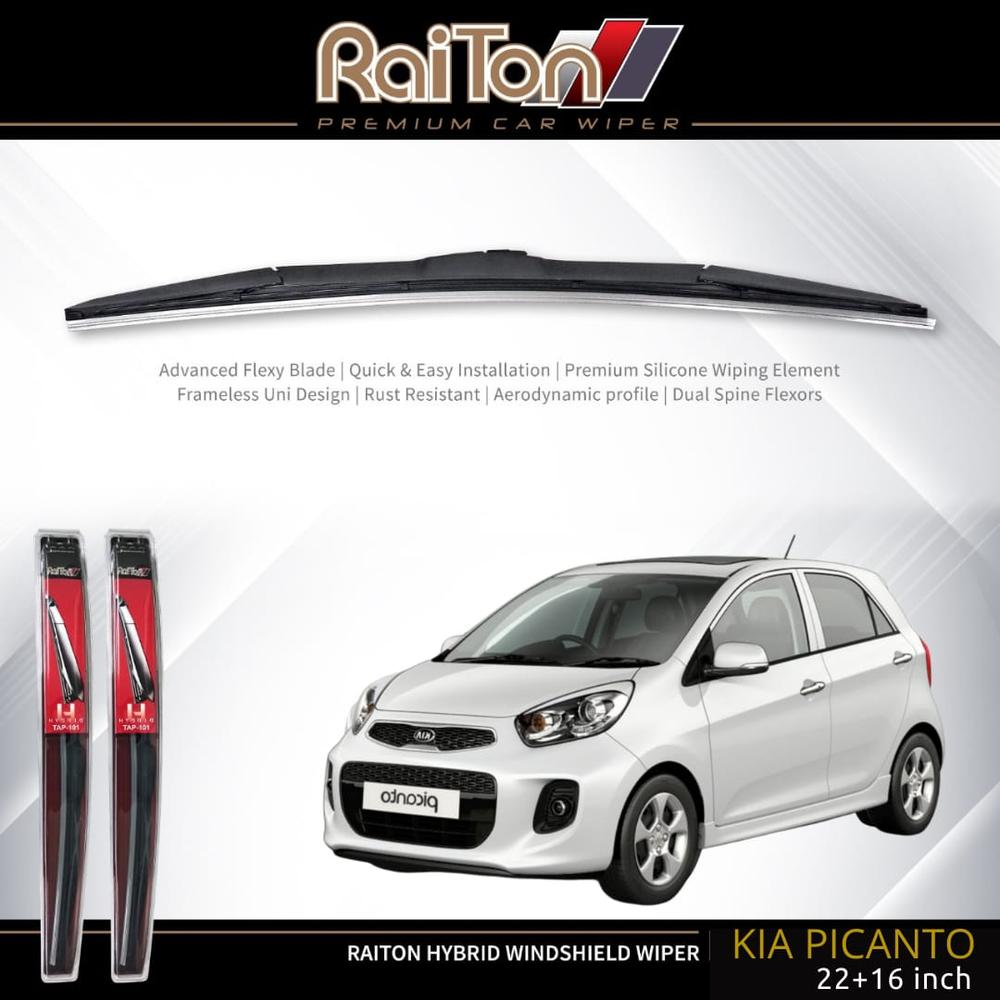 Raiton Sepasang Wiper Hybrid Kaca Depan Mobil Kia Picanto 22" & 16"