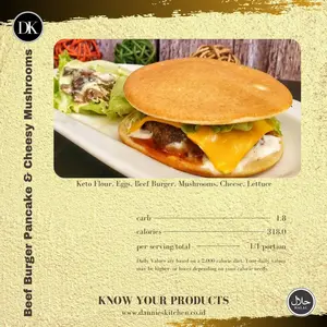 Beef Burger Pancake Keto w. Mushroom Salad Sugar Free and Low Carb