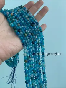 batu AQUAMARINE SERAT BIRU TUA FACETED BEADS 6mm cutting gelang kalung