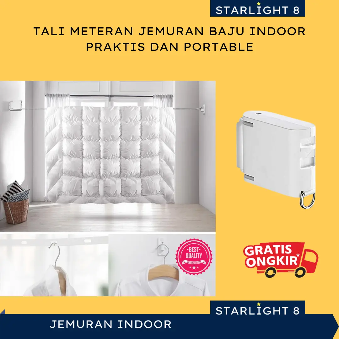 Meteran Ajaib Tali Jemuran Baju Portable Indoor Praktis Serbaguna