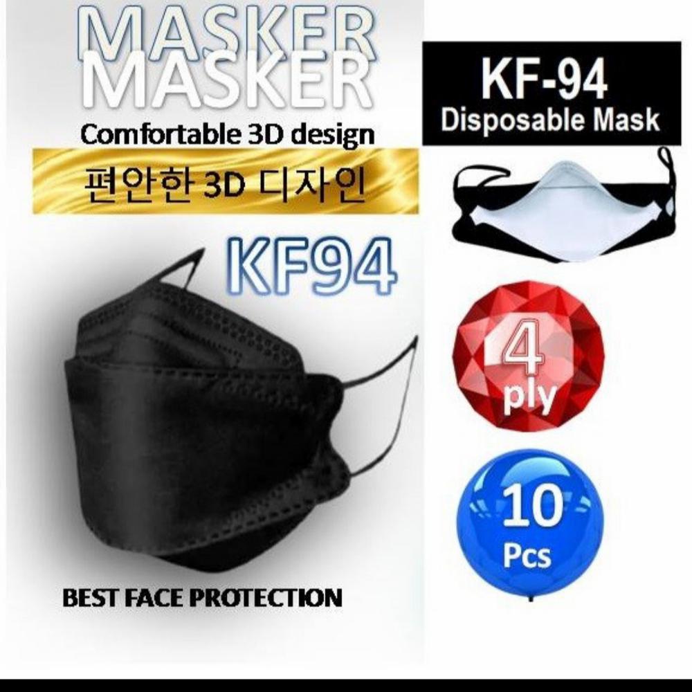 Masker KF94 Korea, 1 pack isi 10 pcs, hitam, putih, abu-abu. - Putih