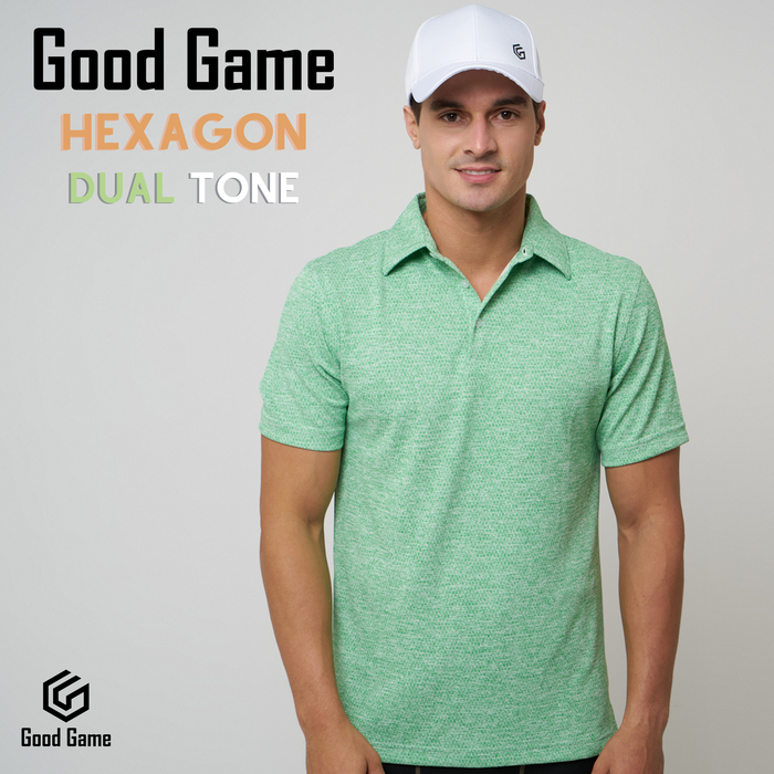 Gambar Baju Golf Good Game Hexagon DualTone Golf Shirt Polo Shirt Green/White dari GoodGameGolf Kota Tangerang Selatan Tokopedia