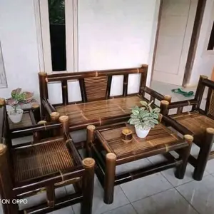 kursi bambu hitam satu set