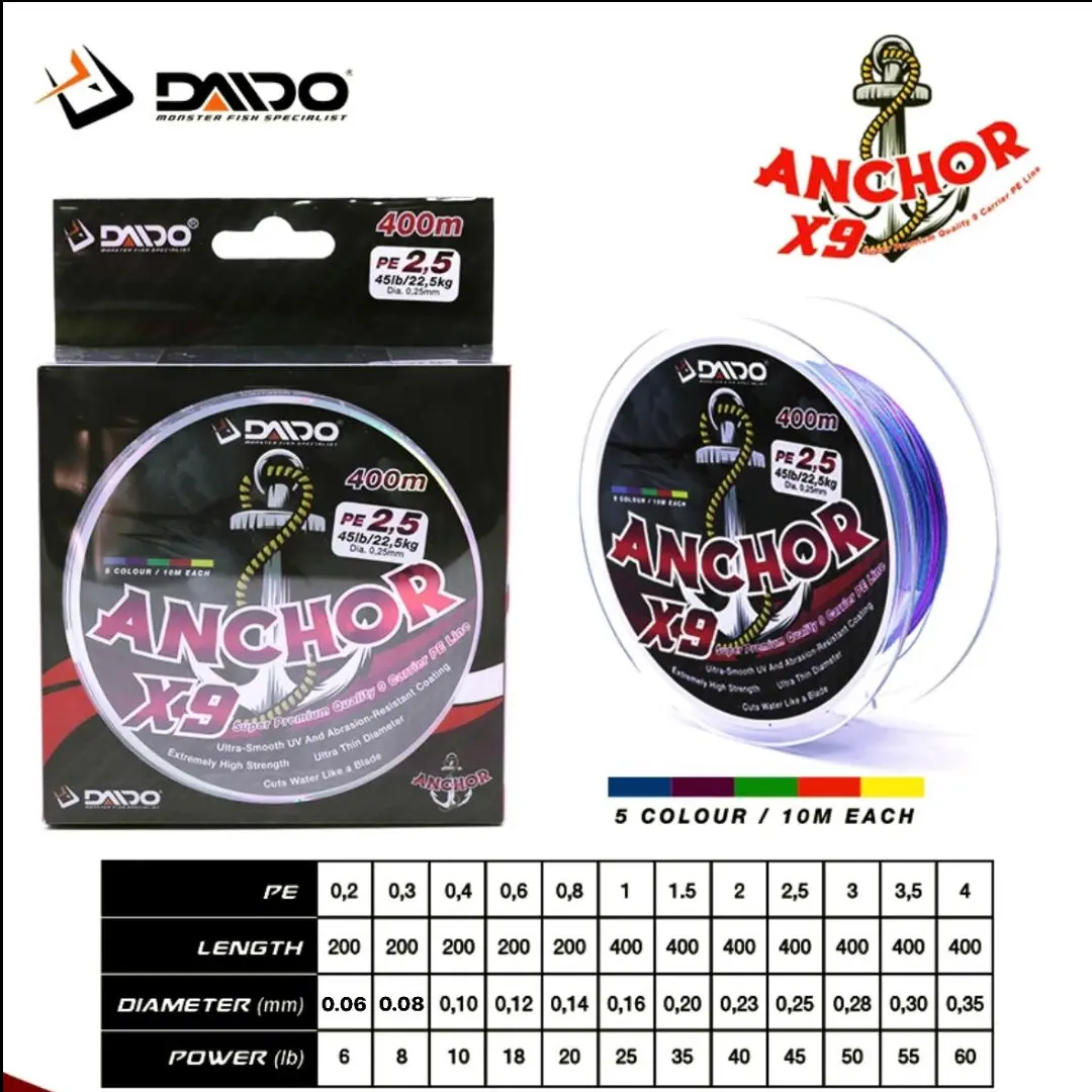 SENAR DAIDO ANCHOR X9 MULTI COLOR PE 0.2 SAMPAI PE 4.0