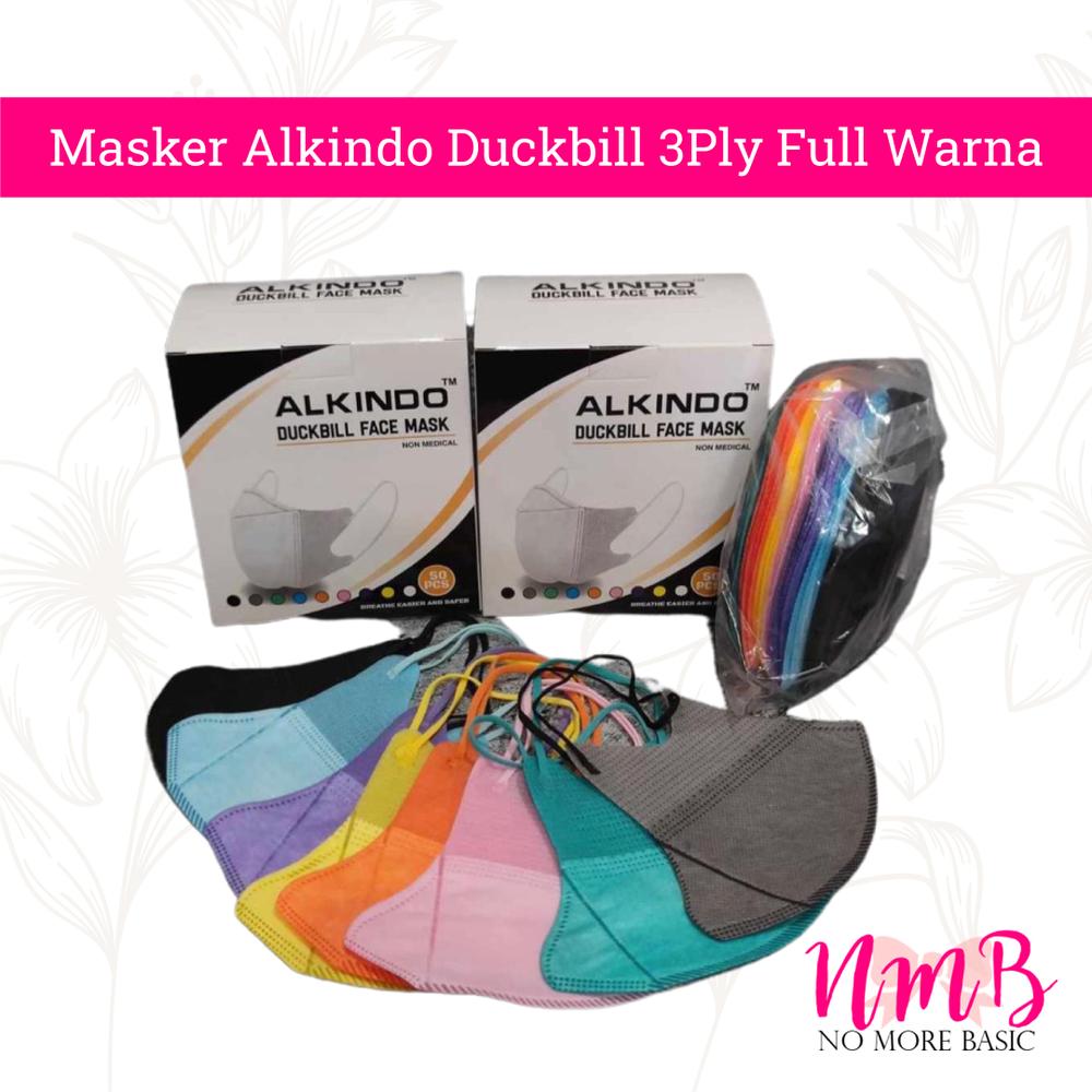Masker Alkindo Duckbill Full Warna Garis 3ply Isi 50 Face Mask 3 Ply - Putih